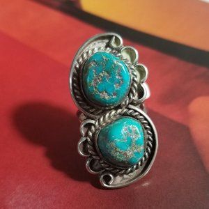 Antique Navajo Ring Size 7 Sterling Turquoise
